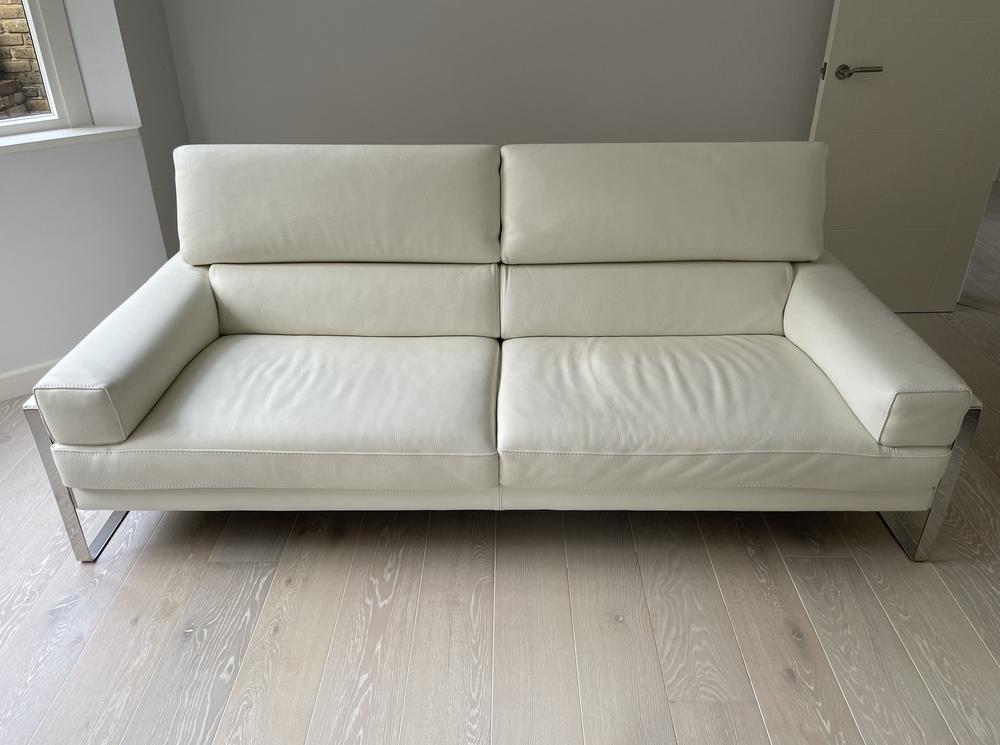 Pair of Calia Italia 3 Seater Sofas in White Leather
