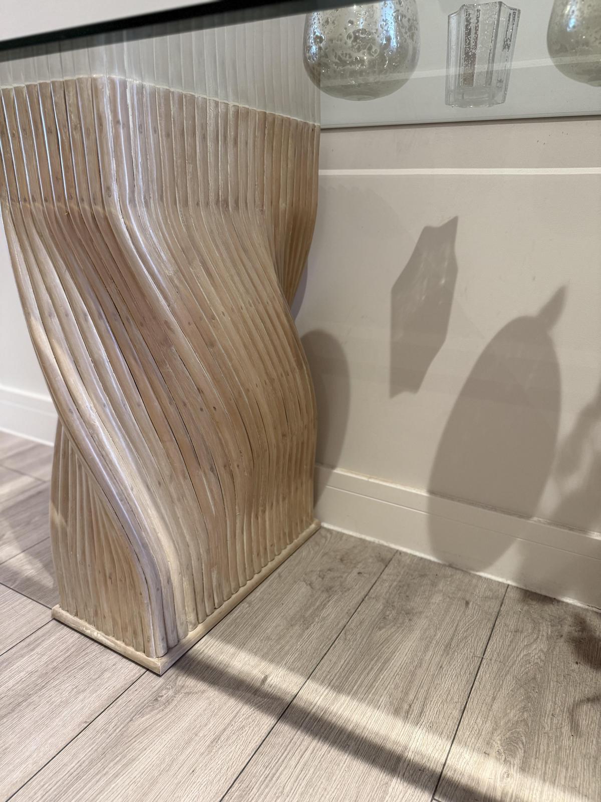 McGuire Vintage Bamboo Console Table Pedestals with glass top 4a.jpg