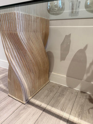 McGuire Vintage Bamboo Console Table Pedestals with glass top 4a.jpg