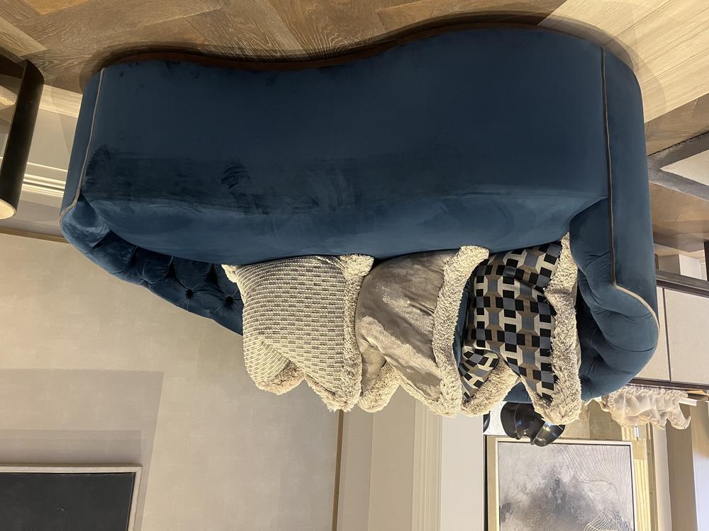 Bespoke Kidney Shaped Blue Velvet Sofa