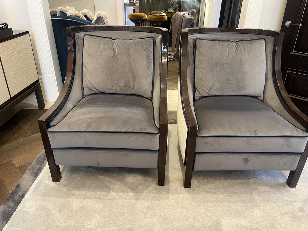 Pair of Bespoke Grey Velvet and Boule Arm Chairs