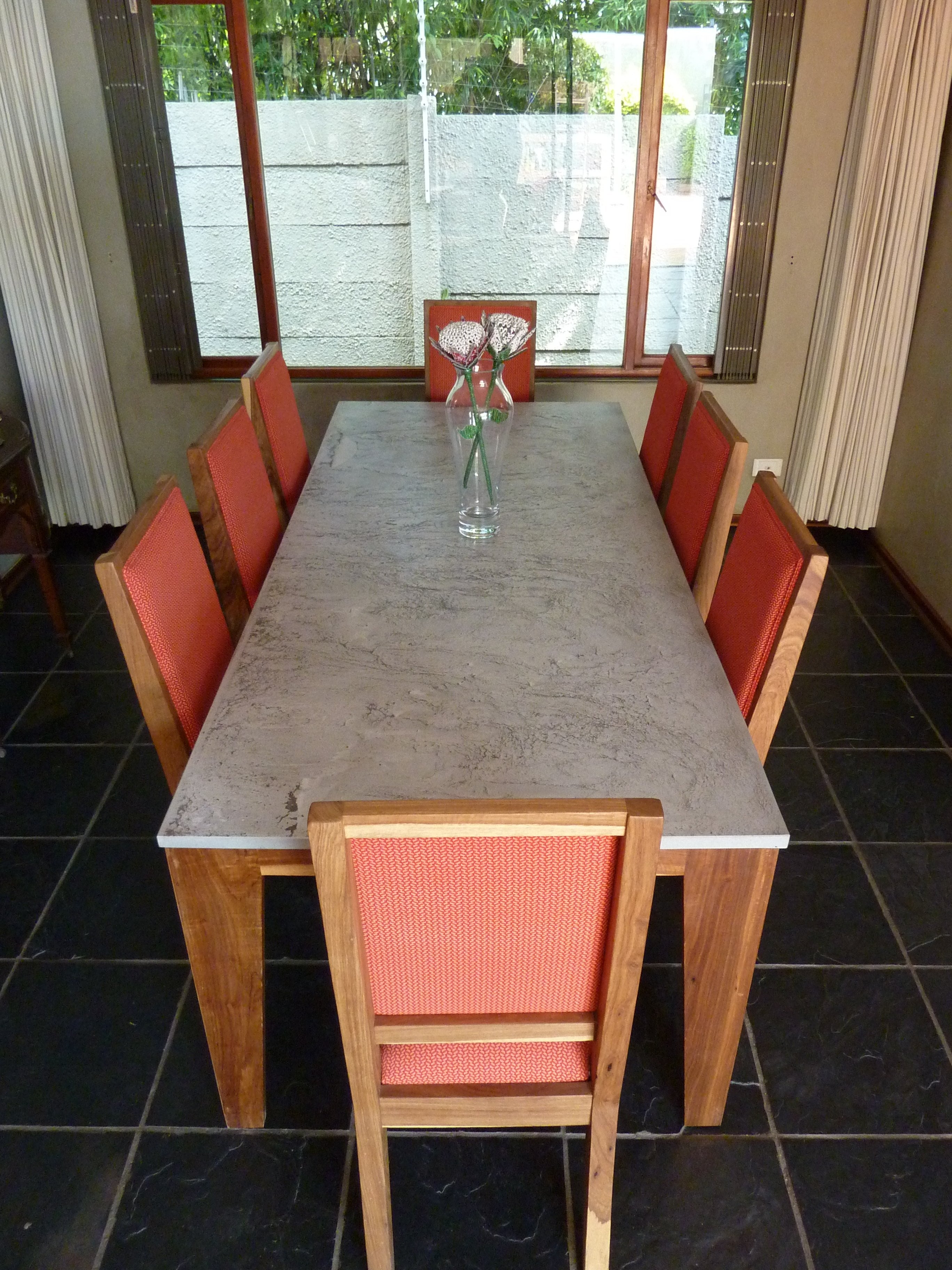 Dining Table - Inside & Outside, Concrete Top on Steel Base - Seats 8