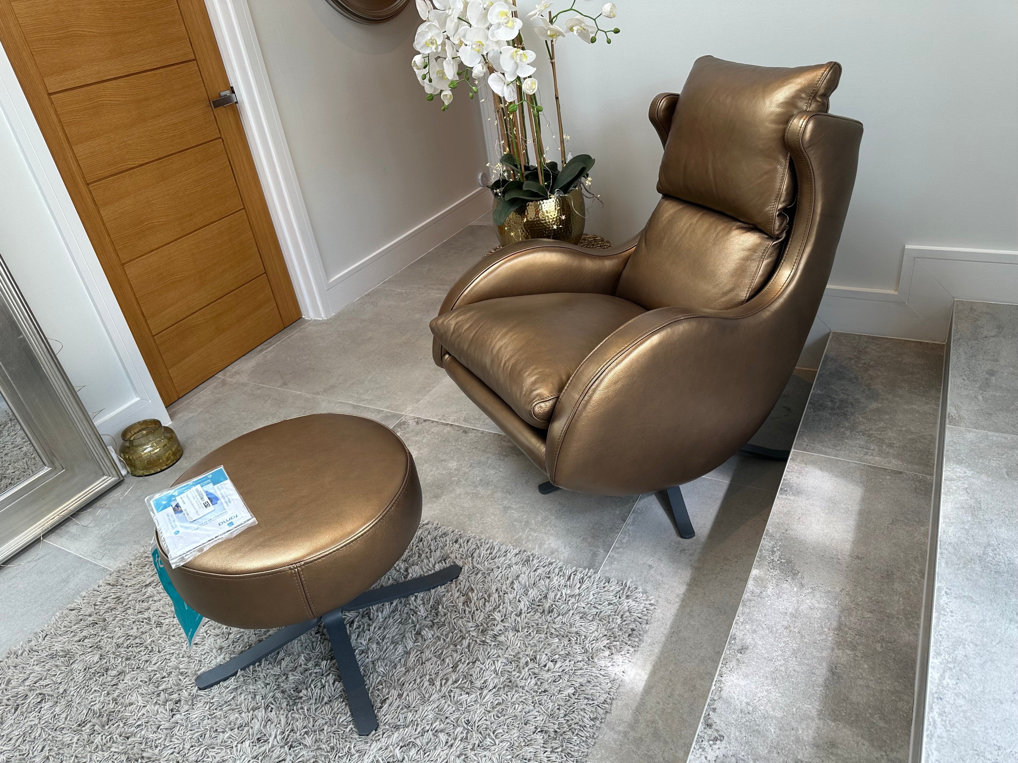 Fama Lenny Leather Chair and Footstool