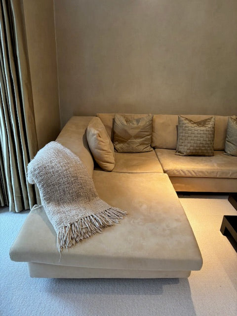 Roche Bobois L-Shaped Sofa in Sand Brushed Suede Finish by Hans Hopfer