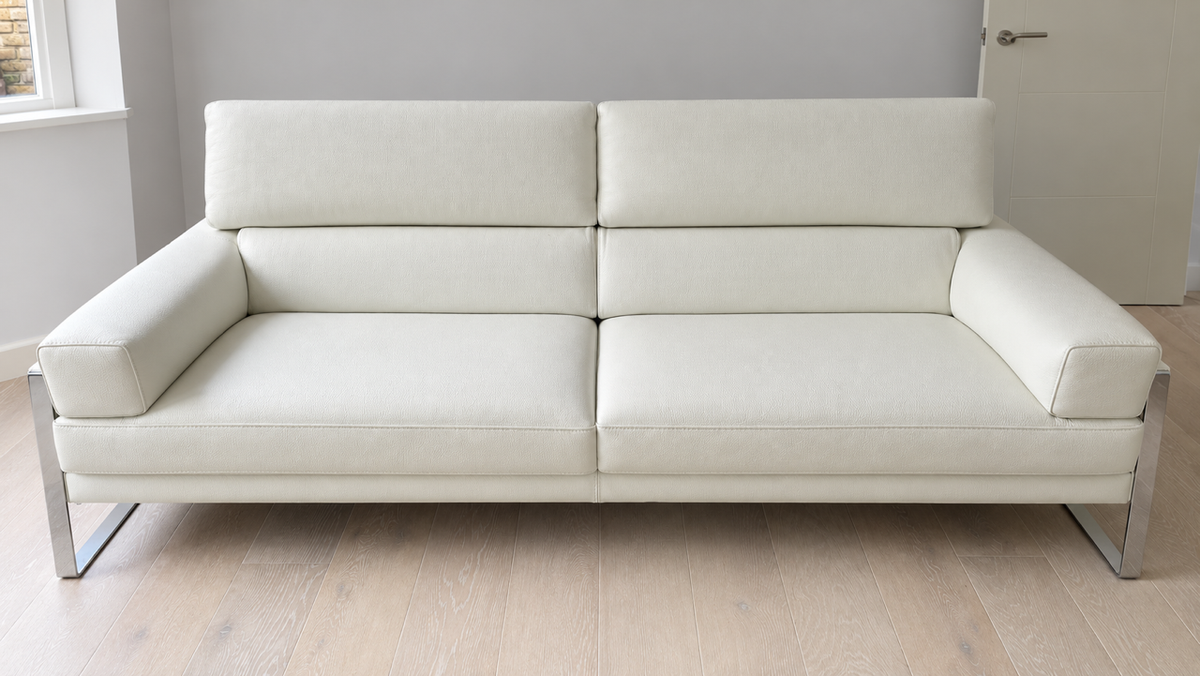Pair of Calia Italia 3 Seater Sofas in White Leather