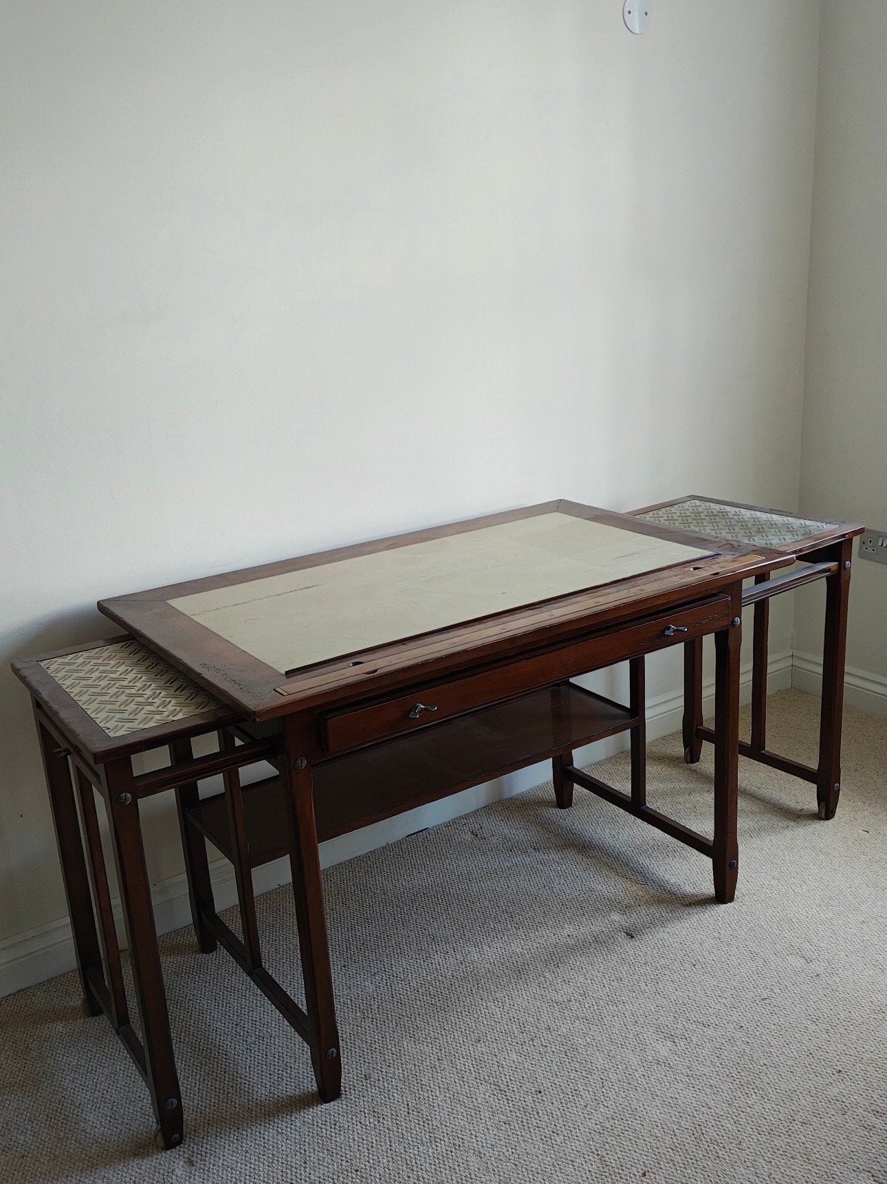 Roche Bobois Designer Wooden Writing Desk Extendable Office Table With Leather Top and Swivel Office Chair