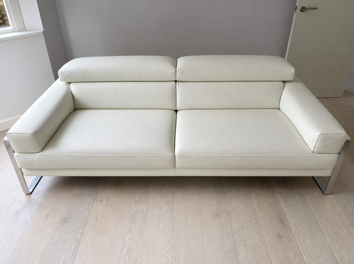 Pair of Calia Italia 3 Seater Sofas in White Leather