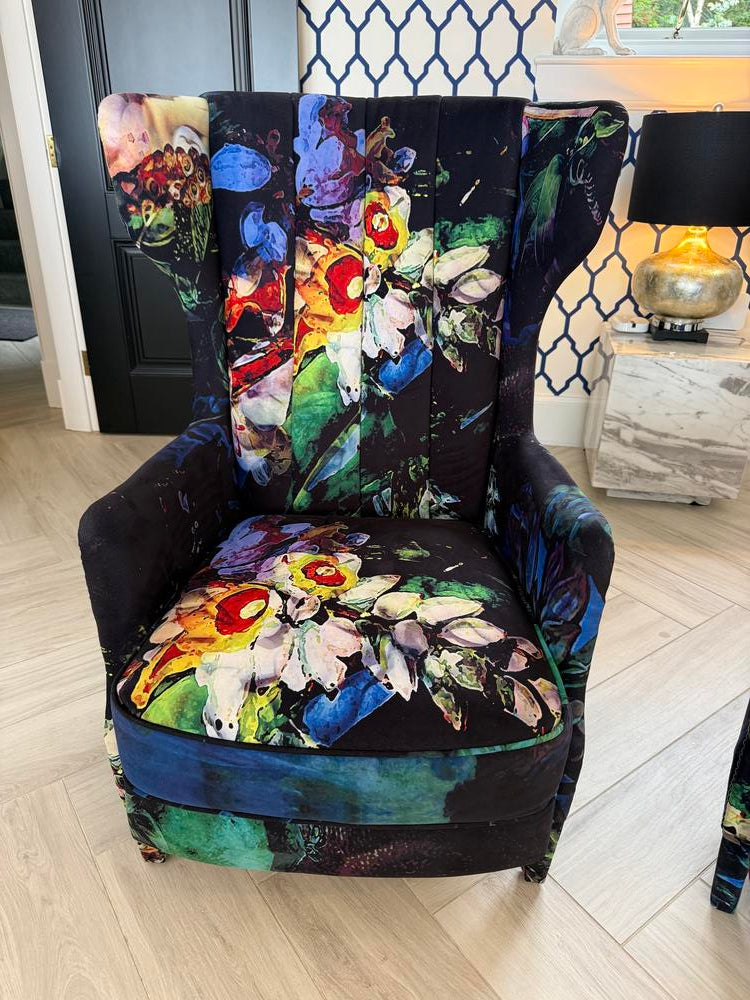 Timothy Oulton Manor Occasional Chairs (x2) Acid Jungle Fabricc