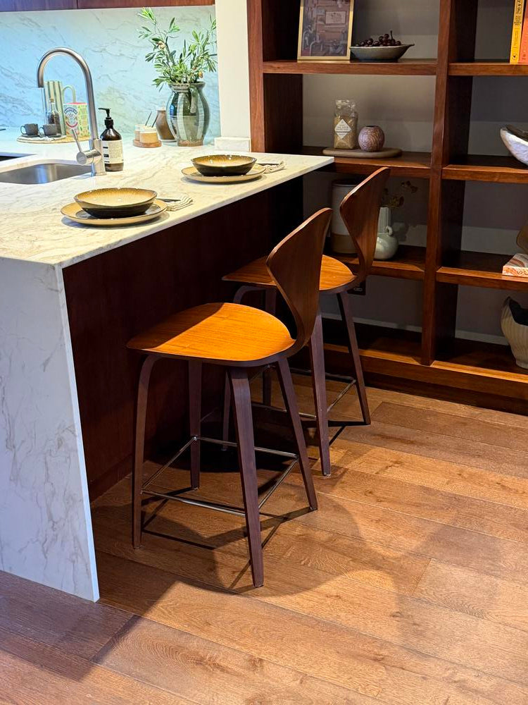 Two Original Cherner High Chairs in Walnut
