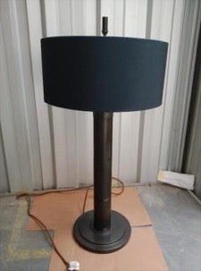 A Large blue desk lamp with bronzed colour base