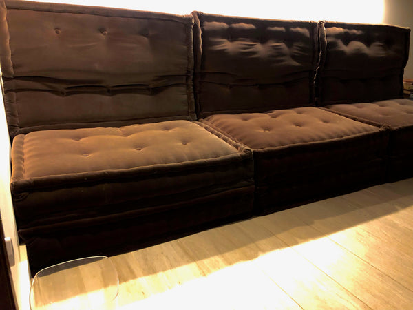 A Roche Bobois Mah Jong Sofa in brown velvet