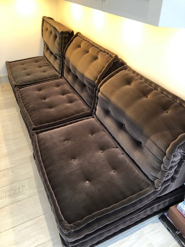 A Roche Bobois Mah Jong Sofa in brown velvet